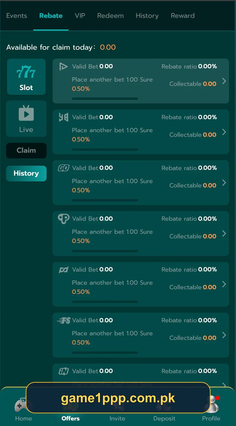 1PPP Game rebate screen