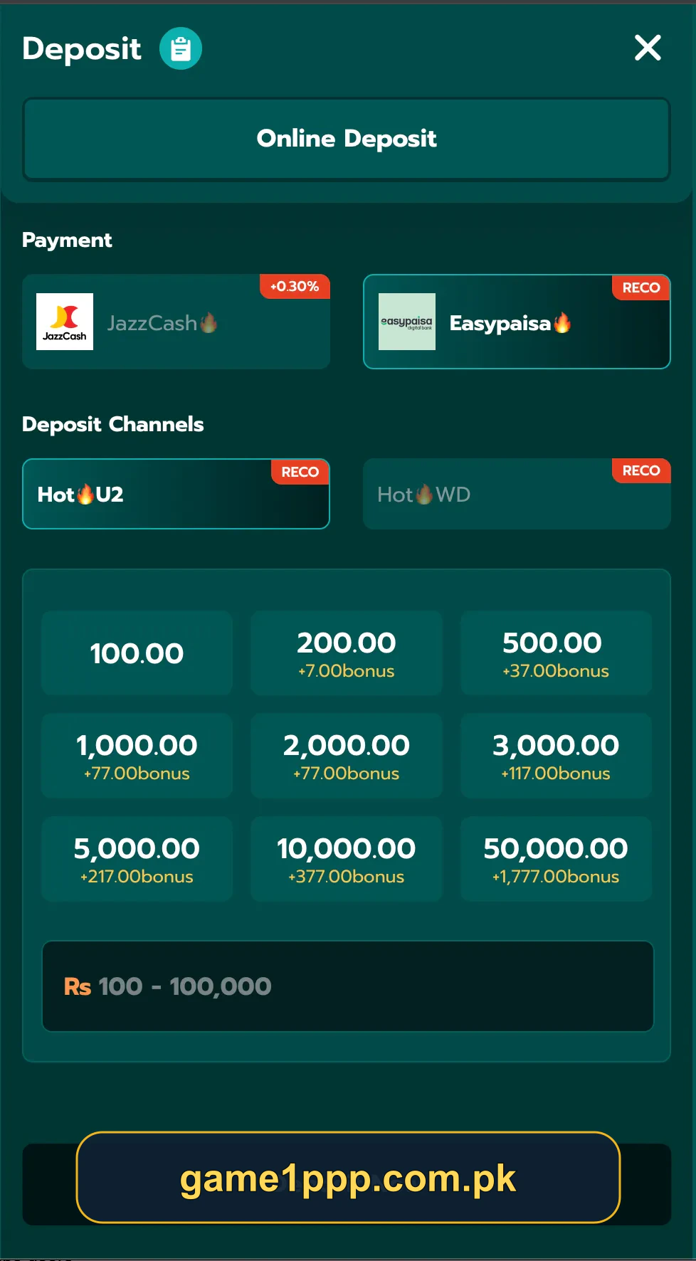 1PPP Game Easypaisa deposit screen